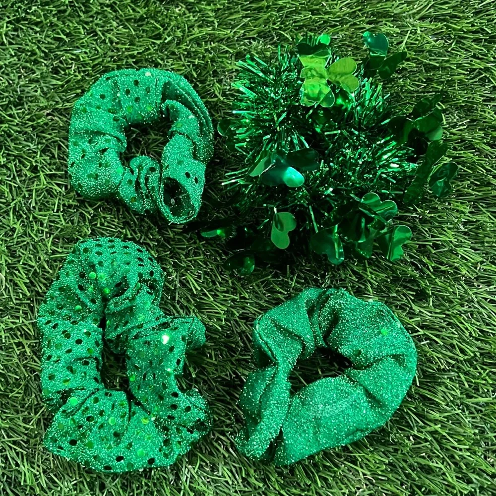 Sparkly Green/St Patrick’s Day Hair Scrunchies - Set of 4